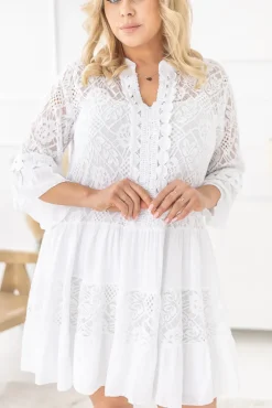 Włoski Biała Sukienka z haftem TULUZI