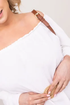 Polski Biała Sukienka z marszczonymi rękawami LERTIA