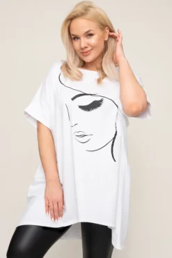 Damskie Włoski Biała Tunika LASHA Wzór 1