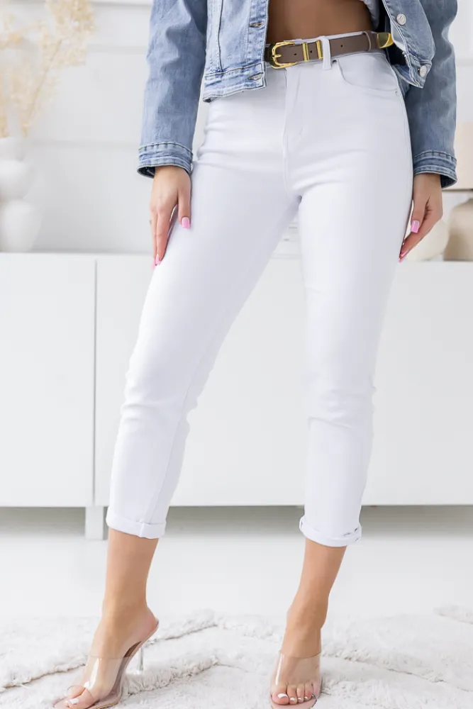 Damskie Włoski Białe Spodnie Jeansowe GREPI