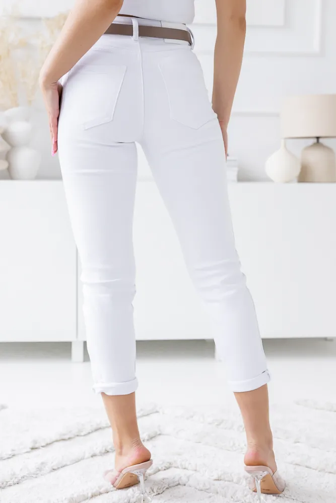 Damskie Włoski Białe Spodnie Jeansowe GREPI