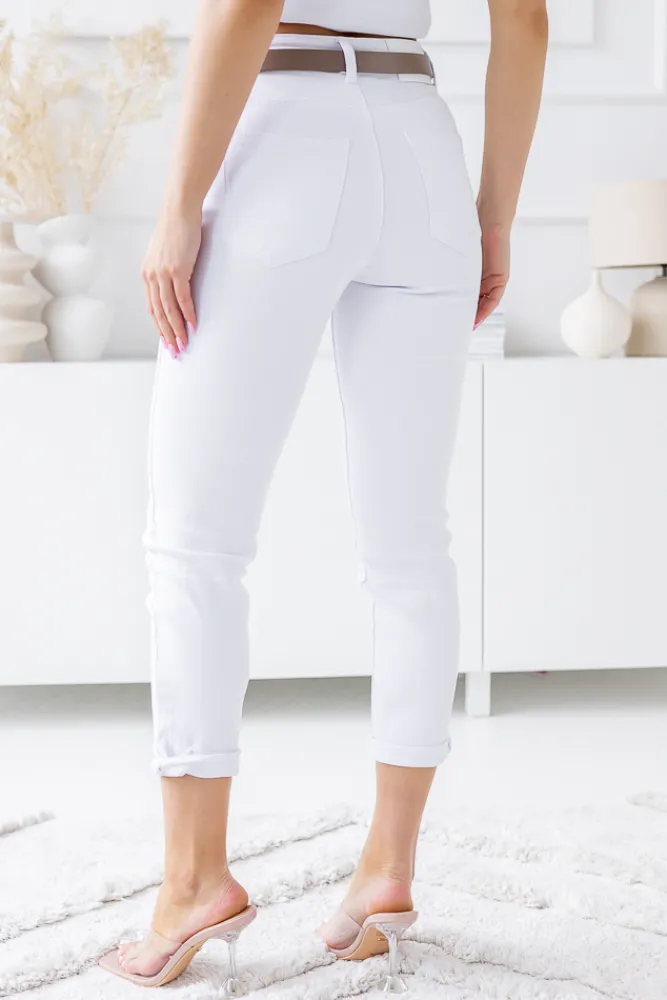 Damskie Włoski Białe Spodnie Jeansowe GREPI
