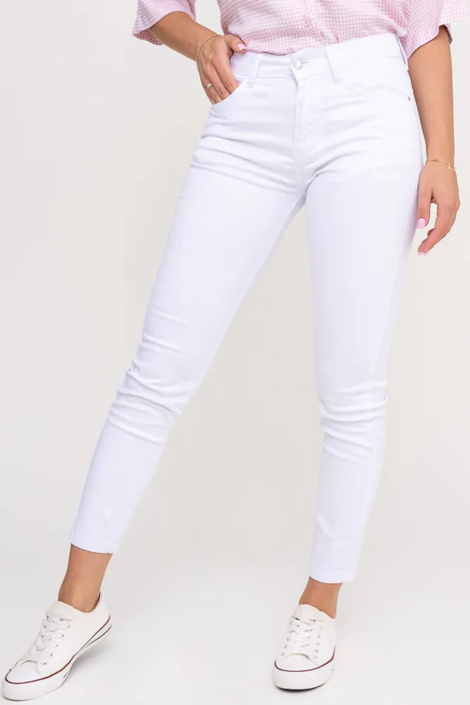 Damskie Włoski Białe Spodnie Jeansowe PERMENIO