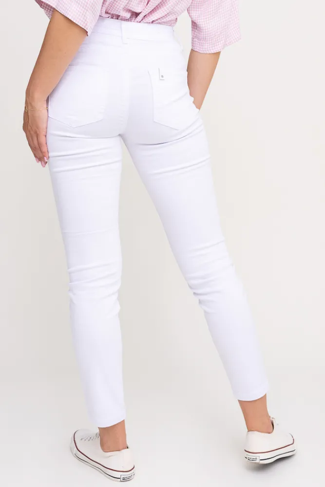 Damskie Włoski Białe Spodnie Jeansowe PERMENIO