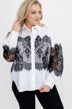 Damskie Włoski Biało-czarna Koszula z koronką IRIEN