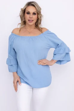 Damskie Włoski Błękitna Bluzka z falbanami PARFI
