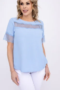 Damskie Włoski Błękitna Bluzka z koronką BISUMI