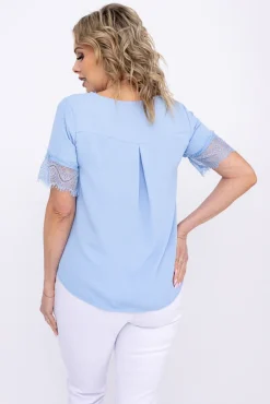 Damskie Włoski Błękitna Bluzka z koronką BISUMI