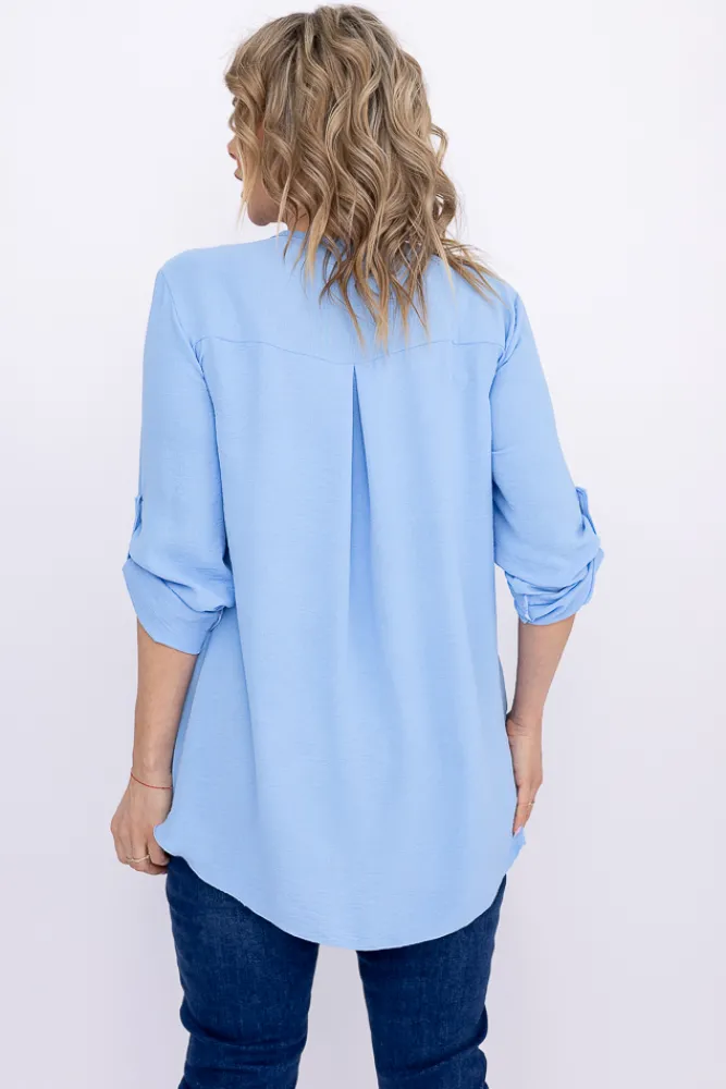 Damskie Włoski Błękitna Bluzka z rozsuwanym dekoltem MERXIO