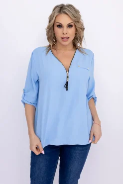 Damskie Włoski Błękitna Bluzka z rozsuwanym dekoltem MERXIO