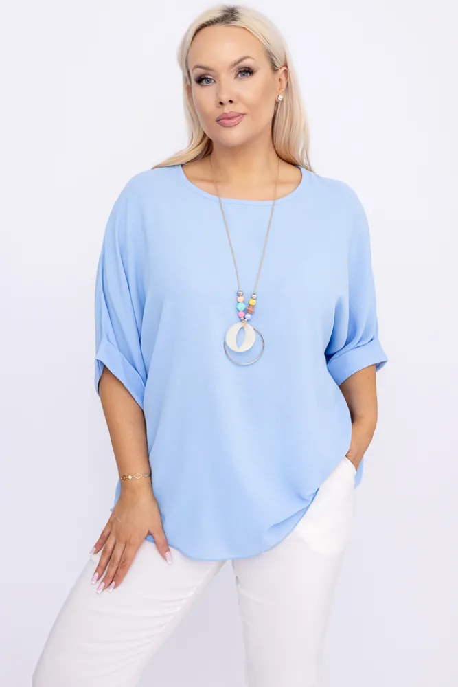 Damskie Włoski Błękitna Bluzka z wisiorkiem BELUCIO
