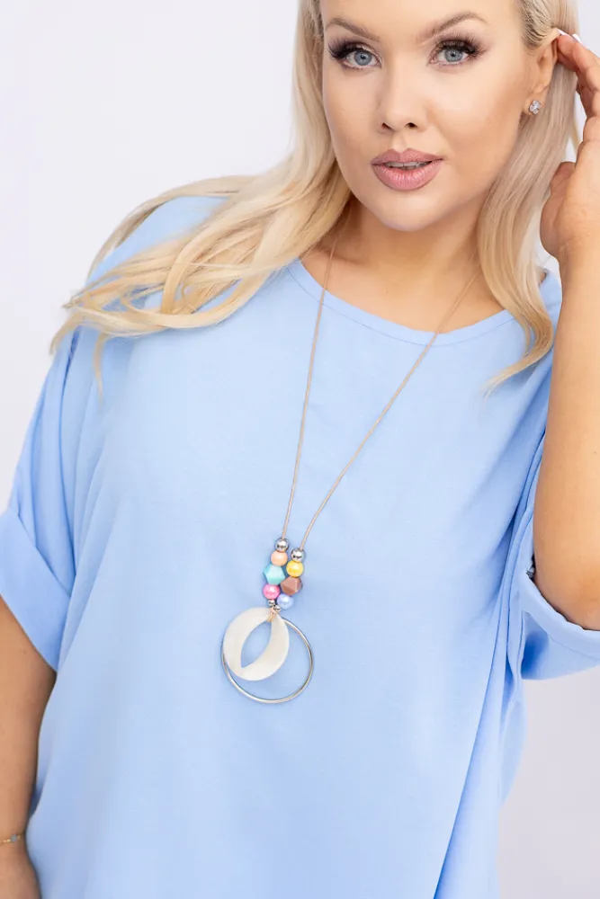 Damskie Włoski Błękitna Bluzka z wisiorkiem BELUCIO