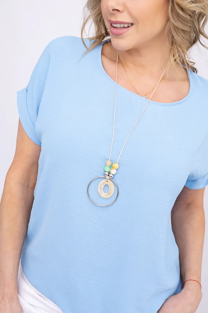 Damskie Włoski Błękitna Bluzka z wisiorkiem FAIRY