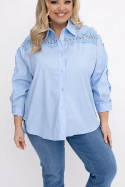 Damskie Włoski Błękitna Koszula z koronką SENRI