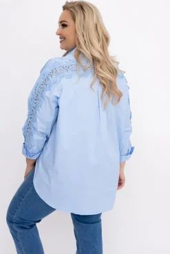 Damskie Włoski Błękitna Koszula z koronką SENRI