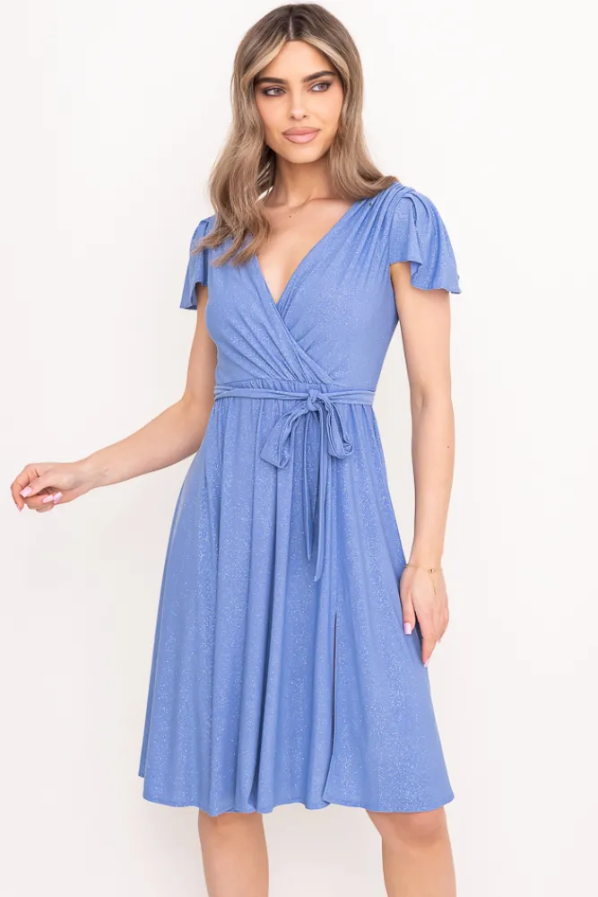 Polski Błękitna Sukienka brokatowa GENVELI