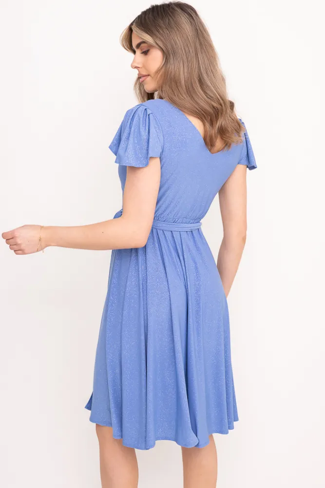 Polski Błękitna Sukienka brokatowa GENVELI