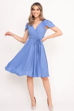 Polski Błękitna Sukienka brokatowa GENVELI