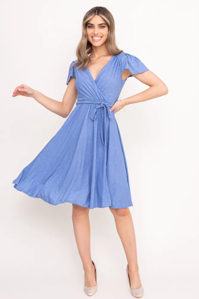 Polski Błękitna Sukienka brokatowa GENVELI