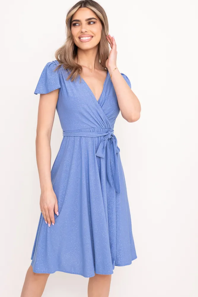 Polski Błękitna Sukienka brokatowa GENVELI