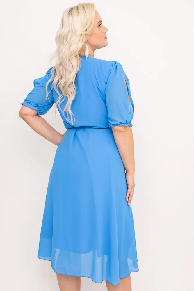 Polski Błękitna Sukienka szyfonowa PEGIO