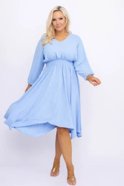 Polski Błękitna Sukienka z marszczeniem MILIO