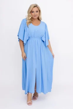Polski Błękitna Sukienka z marszczeniem VELUZINO