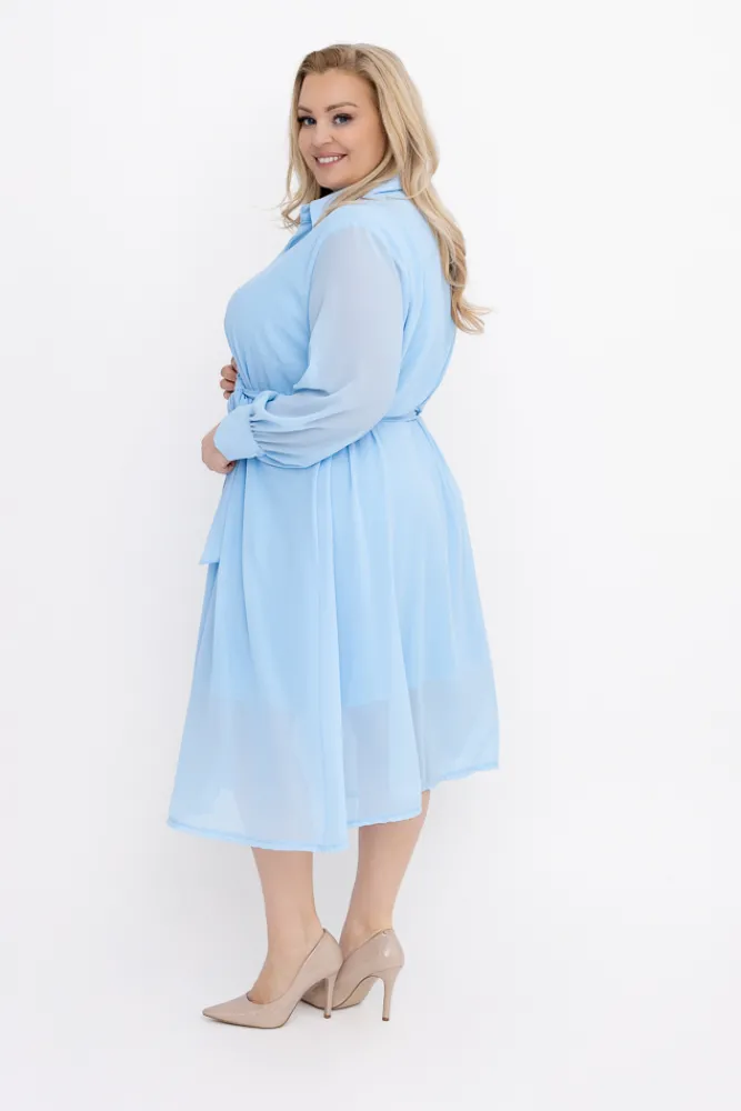 Włoski Błękitna szyfonowa Sukienka koszulowa EFARINO