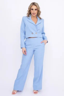 Damskie Polski Błękitny Garnitur dwurzędowy ALISON