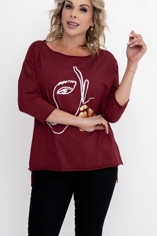 Damskie Włoski Bordowa Bluzka REVUMI Wzór 1