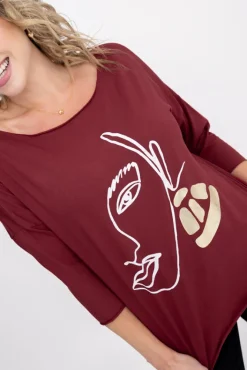 Damskie Włoski Bordowa Bluzka REVUMI Wzór 1