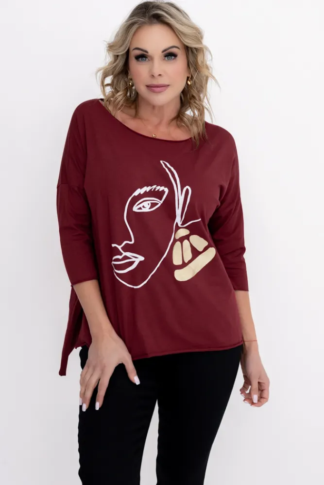 Damskie Włoski Bordowa Bluzka REVUMI Wzór 1