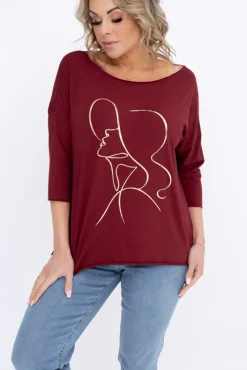 Damskie Włoski Bordowa Bluzka REVUMI Wzór 13