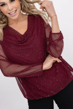 Damskie Włoski Bordowa Bluzka siateczkowa BISKIO Wzór 3