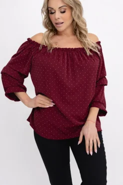 Damskie Włoski Bordowa Bluzka z marszczonymi rękawami HENDI Wzór 2