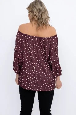 Damskie Włoski Bordowa Bluzka z marszczonymi rękawami HENDI Wzór 1