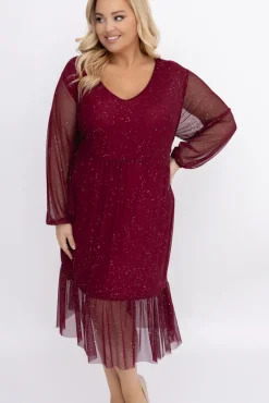 Włoski Bordowa błyszcząca Sukienka siateczkowa ORUZI Wzór 1