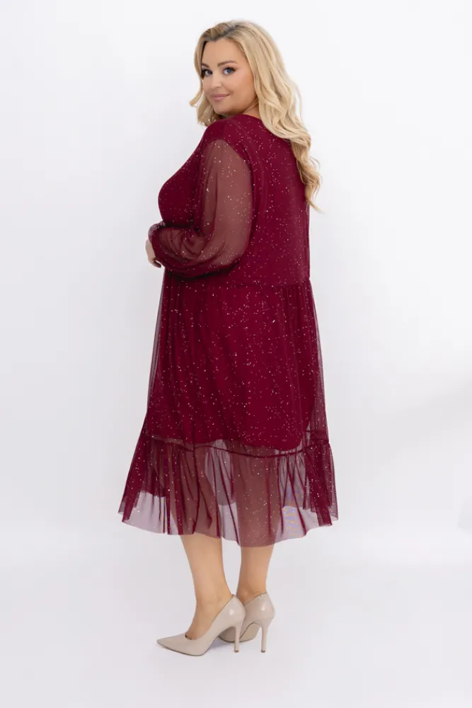 Włoski Bordowa błyszcząca Sukienka siateczkowa ORUZI Wzór 1