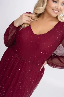 Włoski Bordowa błyszcząca Sukienka siateczkowa ORUZI Wzór 1