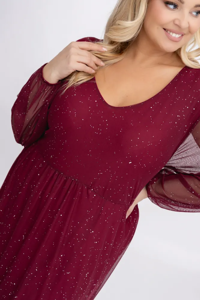 Włoski Bordowa błyszcząca Sukienka siateczkowa ORUZI Wzór 1