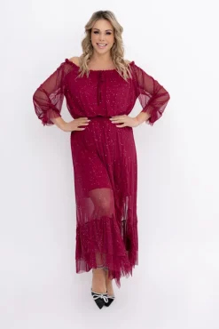 Włoski Bordowa błyszcząca Sukienka siateczkowa RAGIA Wzór 1