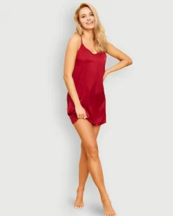 Polski Bordowa Koszula nocna satynowa VERONA