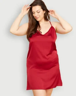 Polski Bordowa Koszula nocna satynowa VERONA