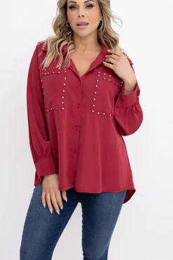 Damskie Włoski Bordowa Koszula PERMUZI