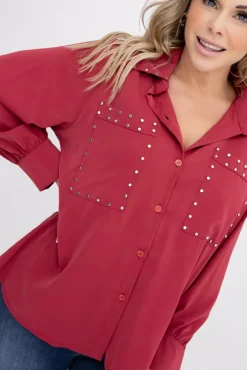 Damskie Włoski Bordowa Koszula PERMUZI