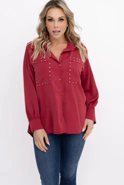 Damskie Włoski Bordowa Koszula PERMUZI