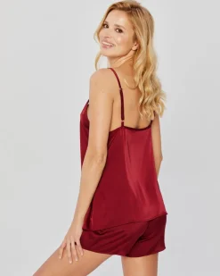 Polski Bordowa Piżama satynowa z szortami PELOZI