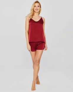 Polski Bordowa Piżama satynowa z szortami PELOZI
