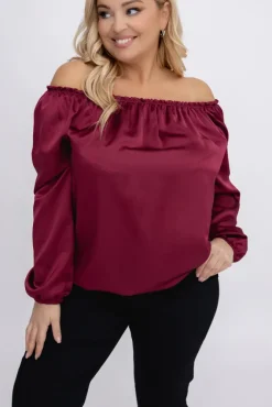 Damskie Włoski Bordowa satynowa Bluzka REGEZI