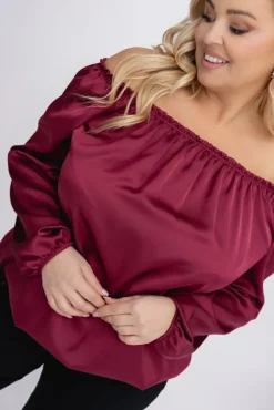 Damskie Włoski Bordowa satynowa Bluzka REGEZI